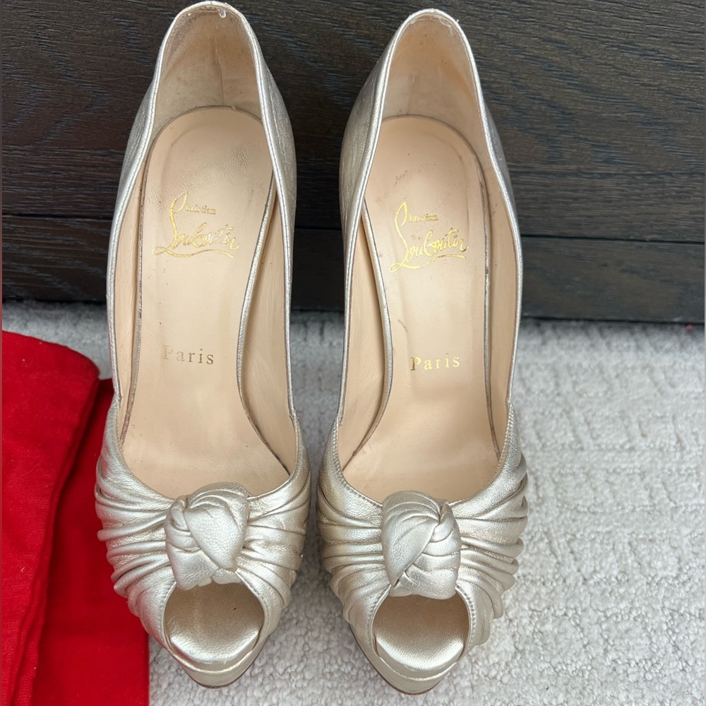Gold peep toe Christian louboutin heels